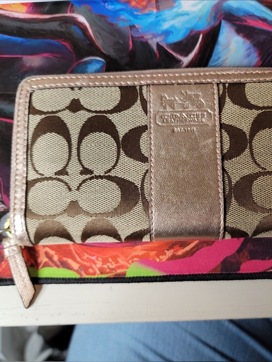 Coach Handbags - Coach Signature Long Wallet Total Pattern Canvas Beige And Rose Gold